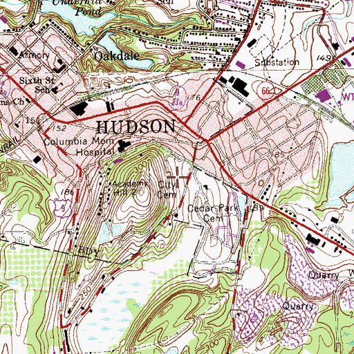 Topographic Map of Hudson City Cemetery, NY