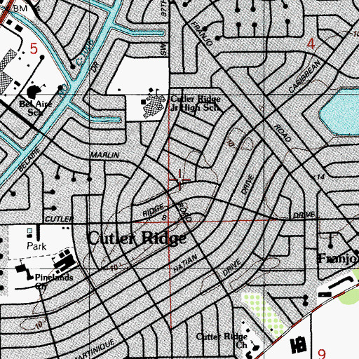 Topographic Map of Cutler Ridge Census Designated Place (historical), FL