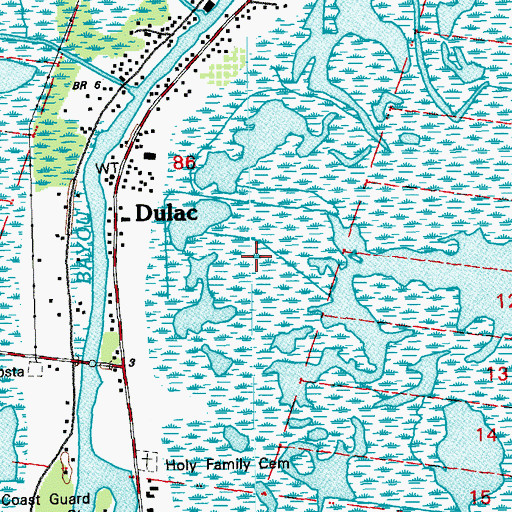 Topographic Map of Dulac Census Designated Place, LA