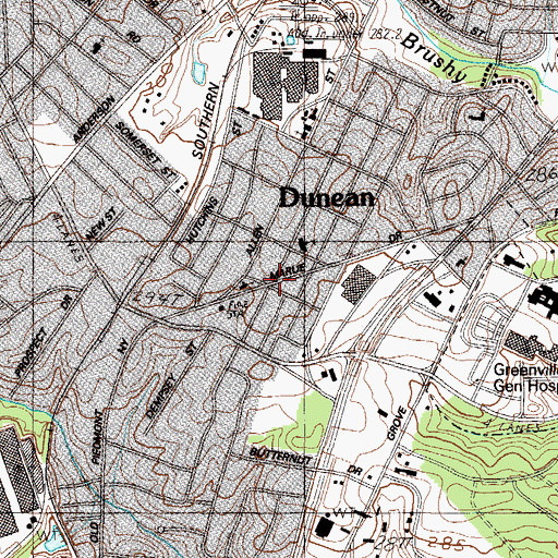 Topographic Map of Dunean Census Designated Place, SC