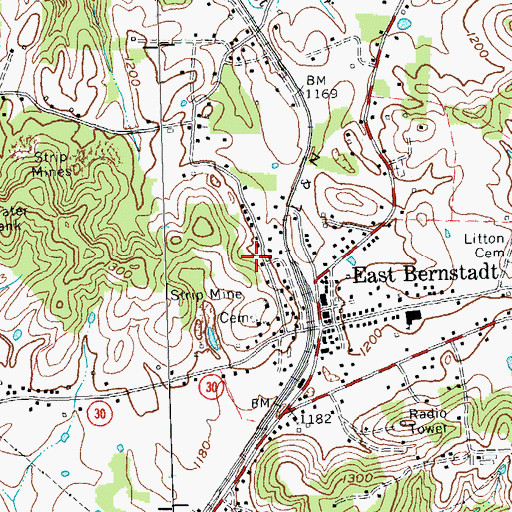 Topographic Map of East Bernstadt Census Designated Place, KY
