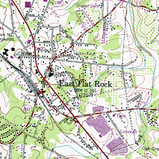 Topographic Map of East Flat Rock Census Designated Place, NC