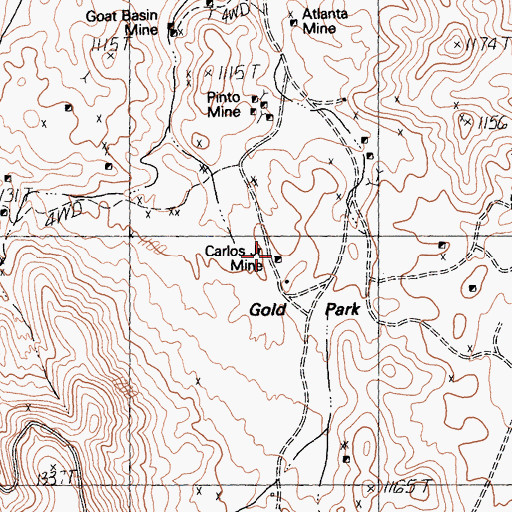 Topographic Map of Carlos Junior Mine, CA