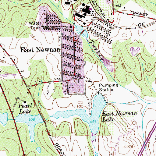 Topographic Map of East Newnan Census Designated Place, GA