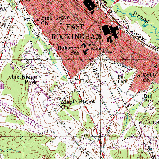 Topographic Map of East Rockingham Census Designated Place, NC