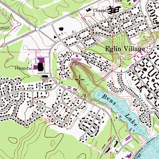Topographic Map of Eglin Air Force Base Census Designated Place, FL