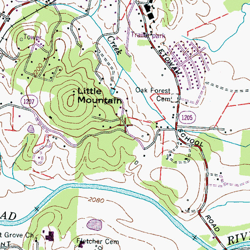 Topographic Map of Etowah Census Designated Place, NC