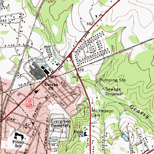 Topographic Map of Eureka Mill Census Designated Place, SC