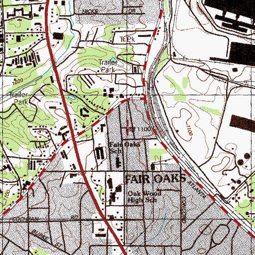 Topographic Map of Fair Oaks Census Designated Place, GA