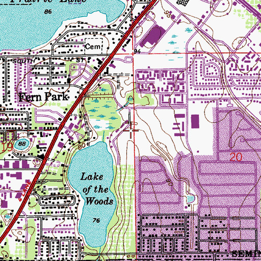 Topographic Map of Fern Park Census Designated Place, FL