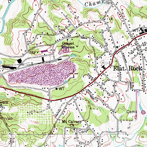 Topographic Map of Flat Rock Census Designated Place, NC