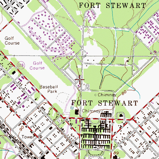 Topographic Map of Fort Stewart Census Designated Place, GA