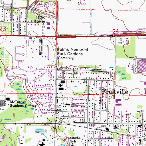 Topographic Map of Fruitville Census Designated Place, FL