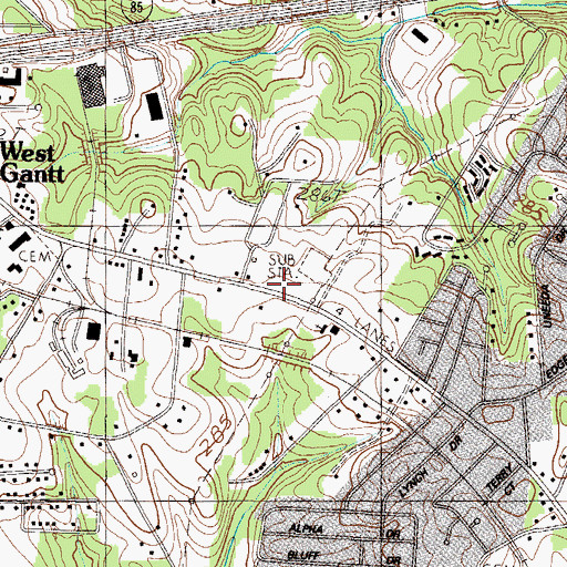 Topographic Map of Gantt Census Designated Place, SC