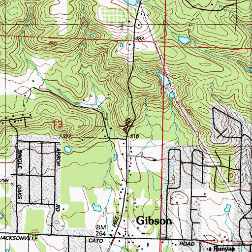 Topographic Map of Gibson Census Designated Place, AR