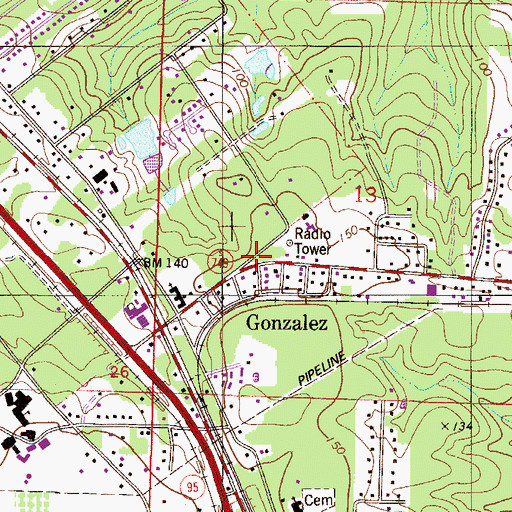 Topographic Map of Gonzalez Census Designated Place, FL