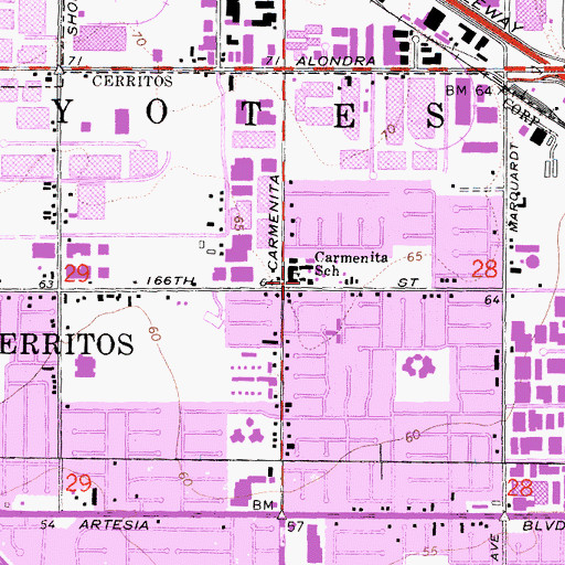 Topographic Map of Carmenita Junior High School, CA