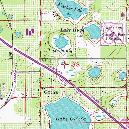 Topographic Map of Gotha Census Designated Place, FL