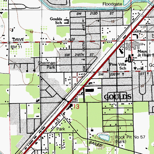 Topographic Map of Goulds Census Designated Place, FL