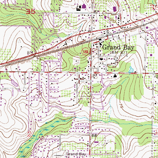 Topographic Map of Grand Bay Census Designated Place, AL
