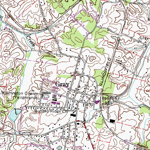 Topographic Map of Gray Census Designated Place, TN