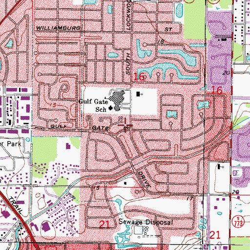 Topographic Map of Gulf Gate Estates Census Designated Place, FL