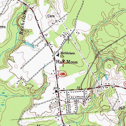 Topographic Map of Half Moon Census Designated Place, NC
