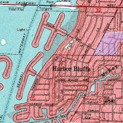 Topographic Map of Harbor Bluffs Census Designated Place, FL