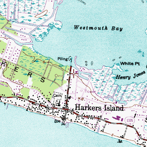 Topographic Map of Harkers Island Census Designated Place, NC