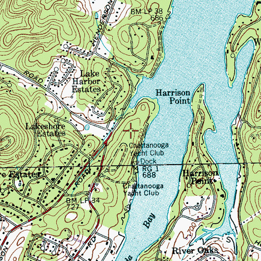 Topographic Map of Harrison Census Designated Place, TN