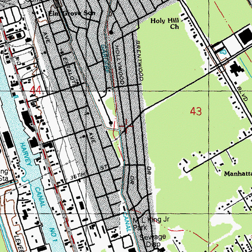 Topographic Map of Harvey Census Designated Place, LA