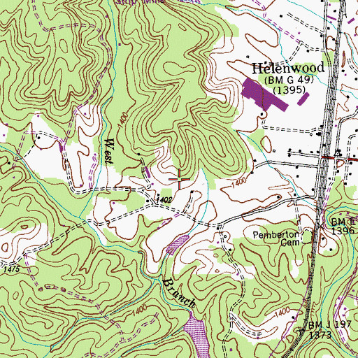 Topographic Map of Helenwood Census Designated Place, TN