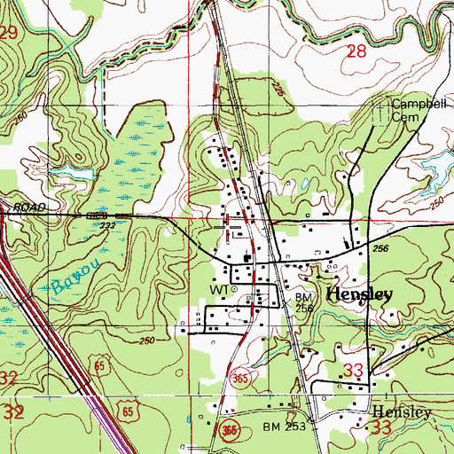 Topographic Map of Hensley Census Designated Place, AR