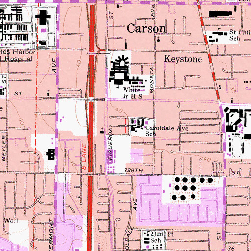 Topographic Map of Caroldale Elementary School, CA