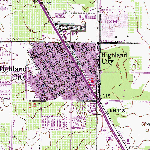 Topographic Map of Highland City Census Designated Place, FL