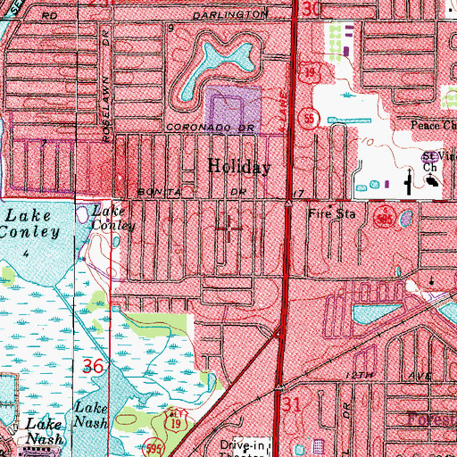 Topographic Map of Holiday Census Designated Place, FL