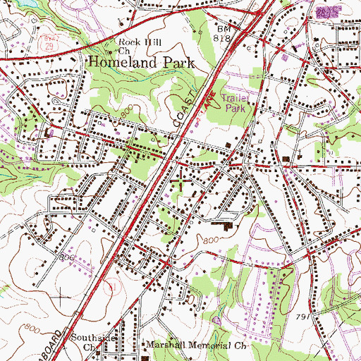 Topographic Map of Homeland Park Census Designated Place, SC