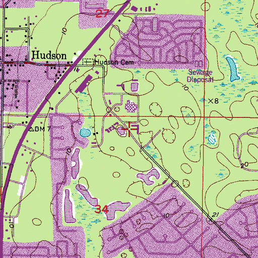 Topographic Map of Hudson Census Designated Place, FL
