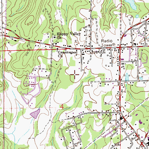Topographic Map of Huguley Census Designated Place, AL