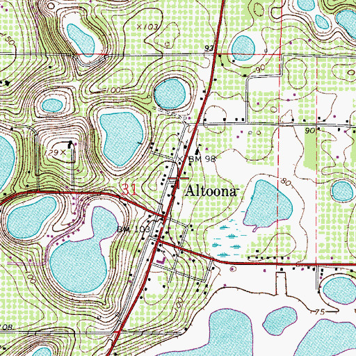 Topographic Map of Altoona Census Designated Place, FL