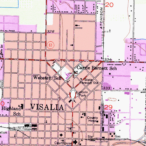 Topographic Map of Carrie Barnett School, CA