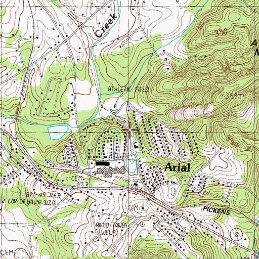 Topographic Map of Arial Census Designated Place, SC