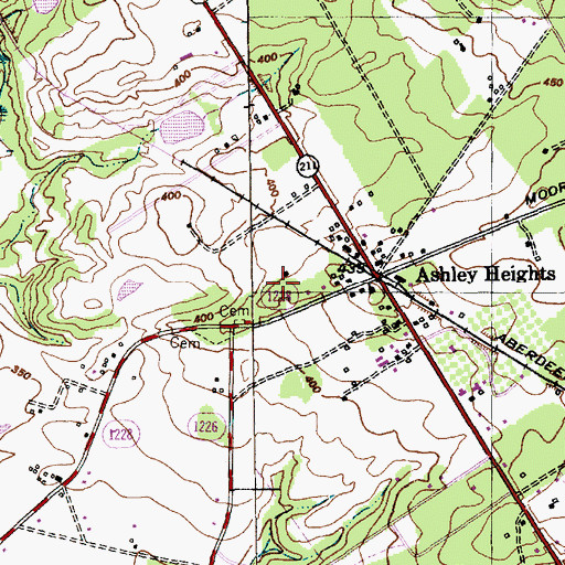 Topographic Map of Ashley Heights Census Designated Place, NC