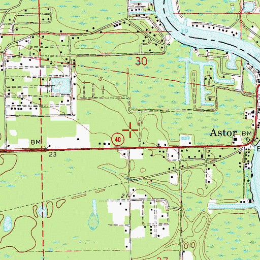 Topographic Map of Astor Census Designated Place, FL