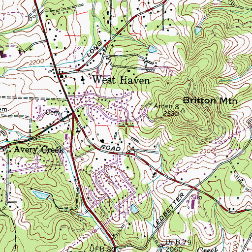 Topographic Map of Avery Creek Census Designated Place, NC