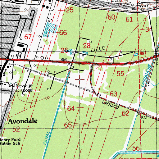 Topographic Map of Avondale Census Designated Place, LA