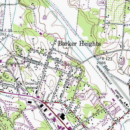 Topographic Map of Barker Heights Census Designated Place, NC