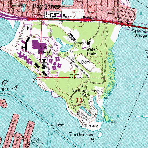 Topographic Map of Bay Pines Census Designated Place, FL