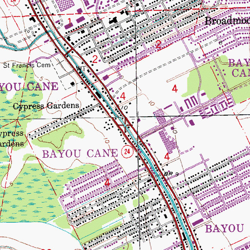 Topographic Map of Bayou Cane Census Designated Place, LA