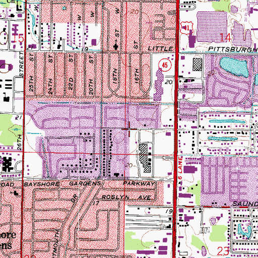 Topographic Map of Bayshore Gardens Census Designated Place, FL